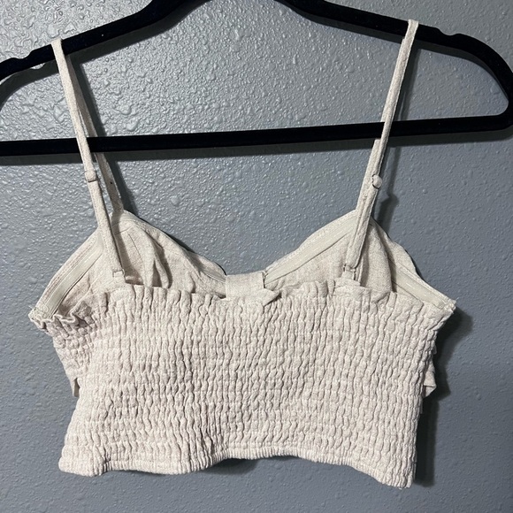 MABLE Women’s Strappy Cropped Top Oatmeal Adj Straps Elastic Back EUC Sz L Linen - Picture 2 of 8